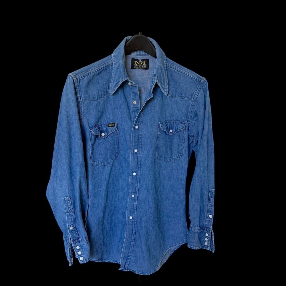 Vintage Maverick Blue Bell Denim‎ Western Pearl Snap Shirt Sanforized Blue